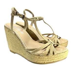 Colin Stuart Natural Espadrille Wedge Heel Sandals Strappy Size 7.5 Beige